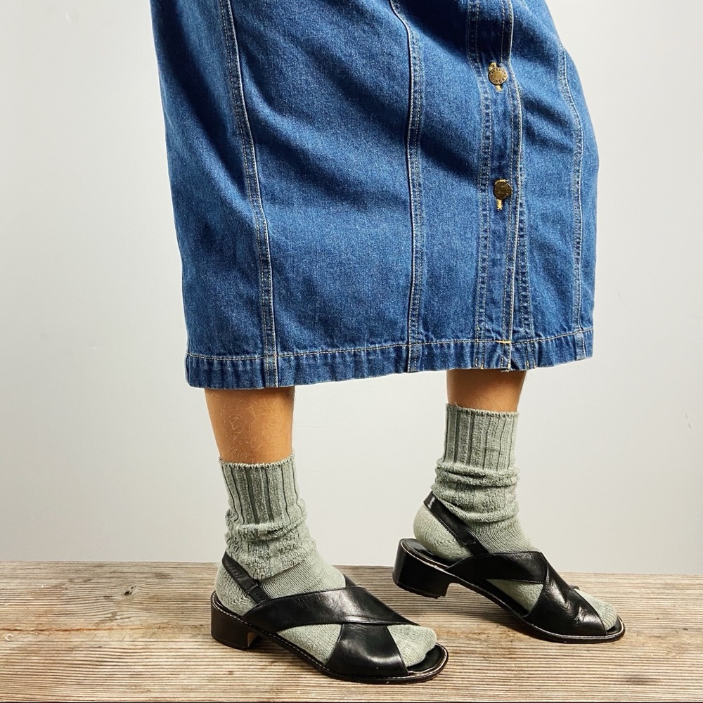 SOLD—black Italian leather block heel sandals